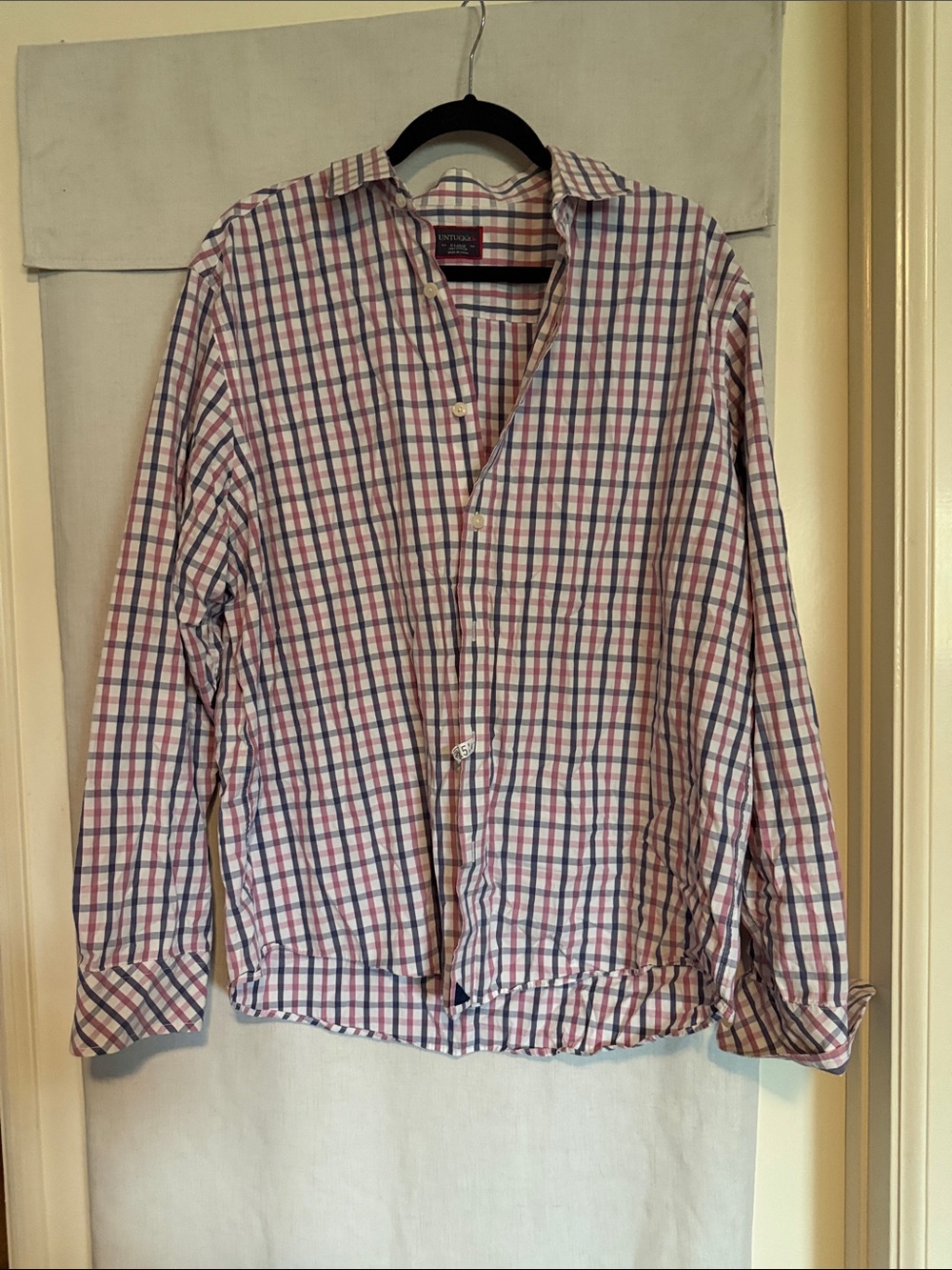 UNTUCKit Men’s Long-Sleeve Plaid Shirt in White, Blue & Red